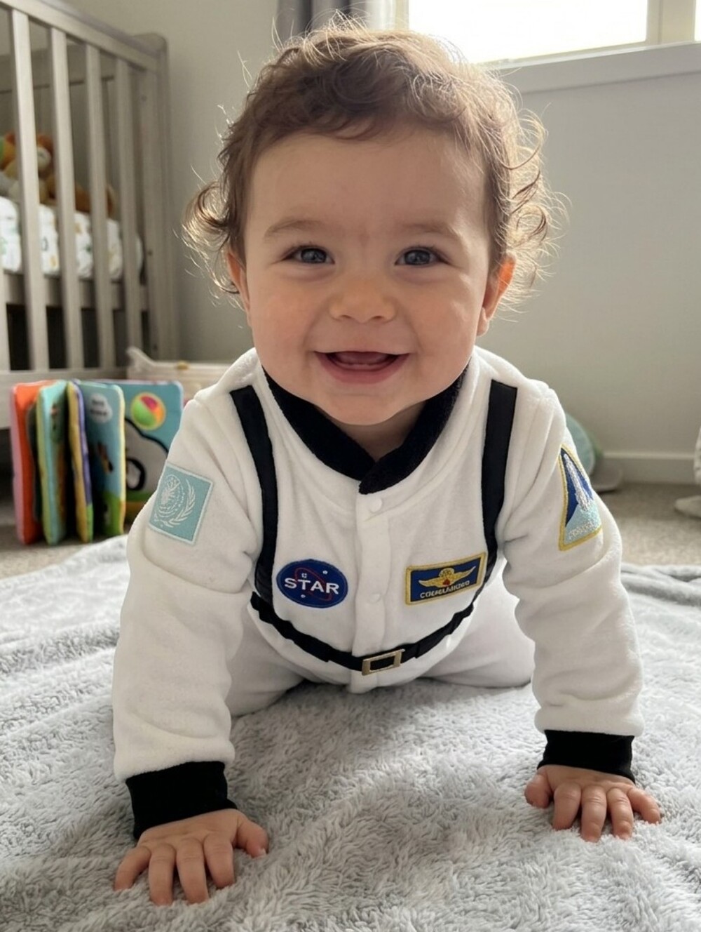 White & Black Infant Astronaut Costume Romper
